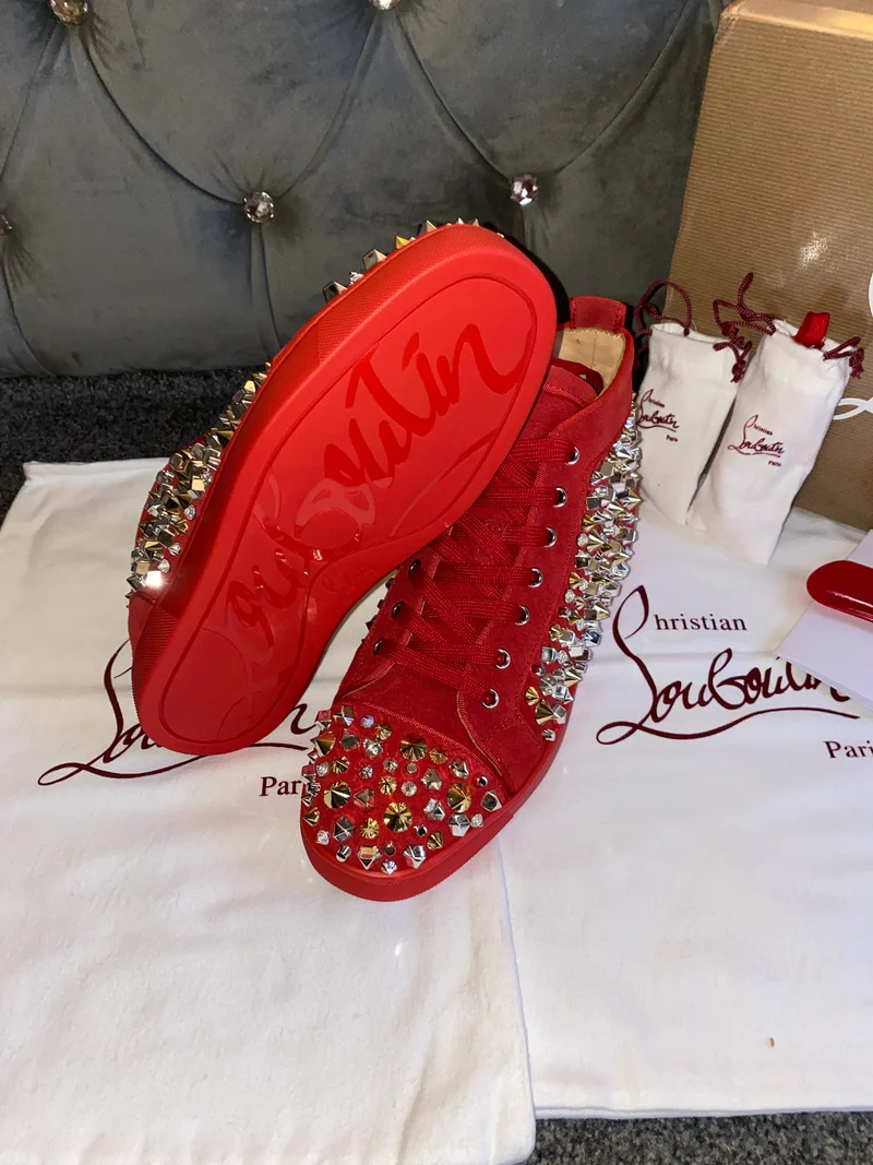 Red Suede Studded Trainers