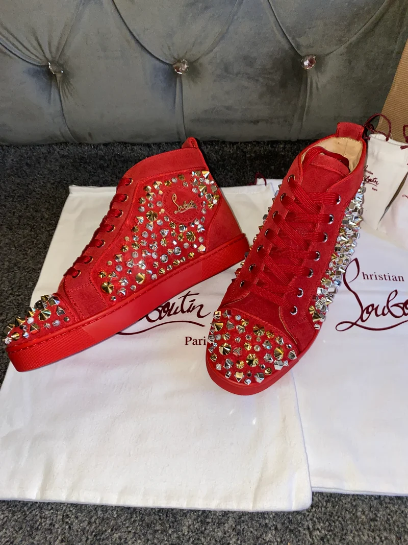 Red Suede Studded Trainers