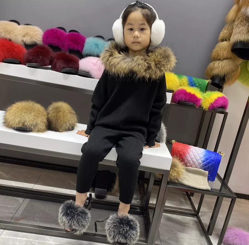 Kids Fox Fur Hooded Loungesuit