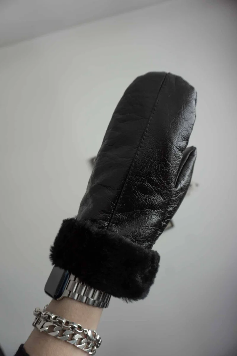 Vintage Lackleder-Fäustlinge Lammy Futter
