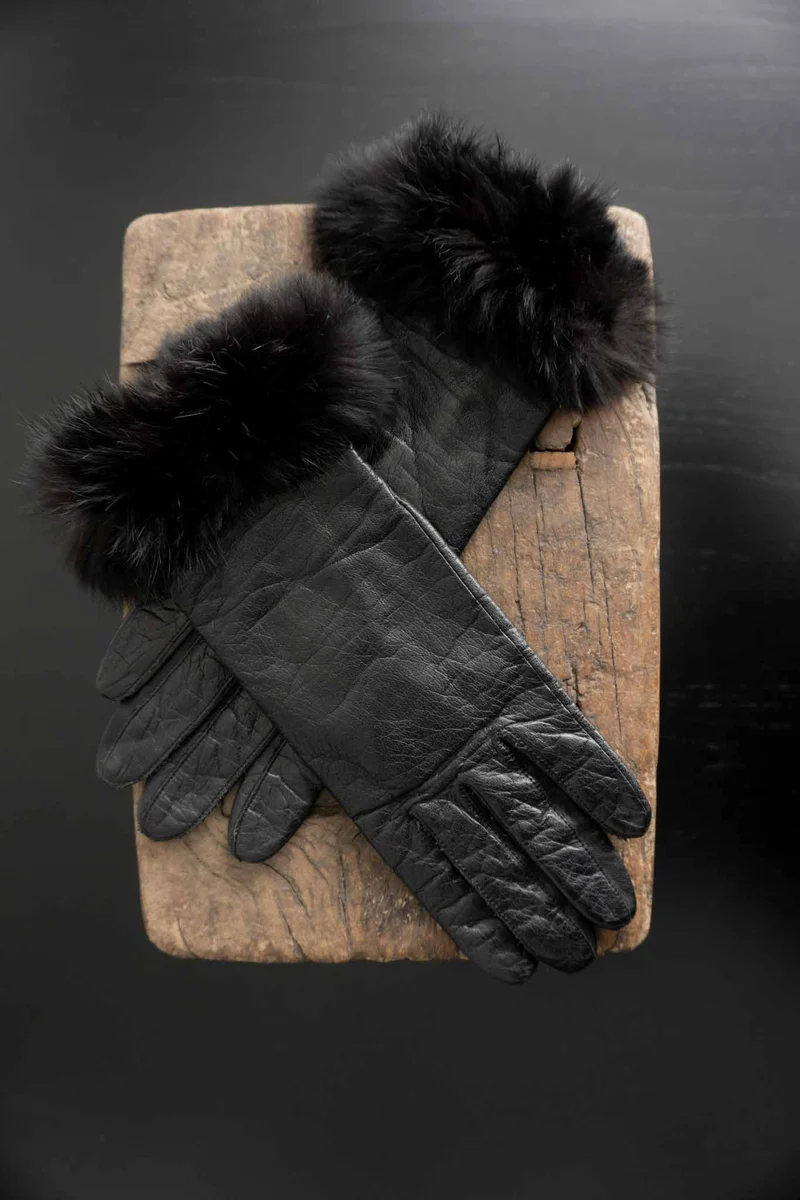 Vintage deadstock Echtleder-Handschuhe mit Echtfellbesatz