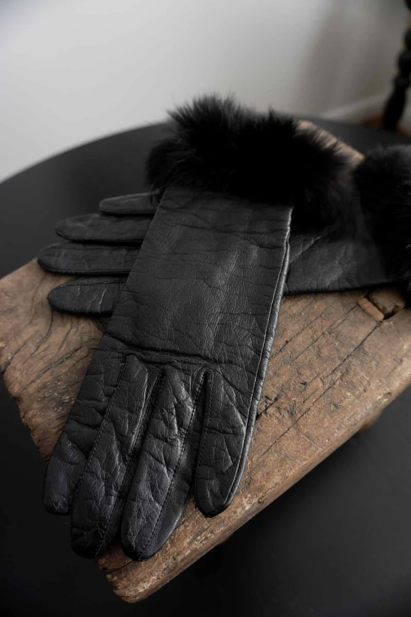 Vintage deadstock Echtleder-Handschuhe mit Echtfellbesatz