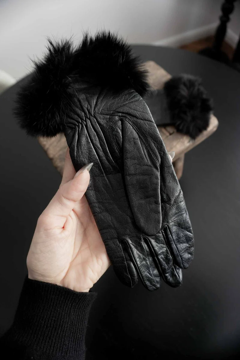 Vintage deadstock Echtleder-Handschuhe mit Echtfellbesatz