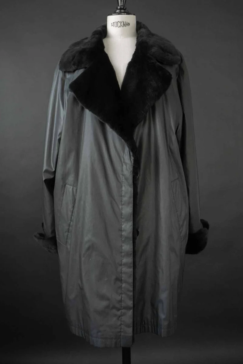 Vintage oversized Mantel mit Echtfell-Futter, M–XL