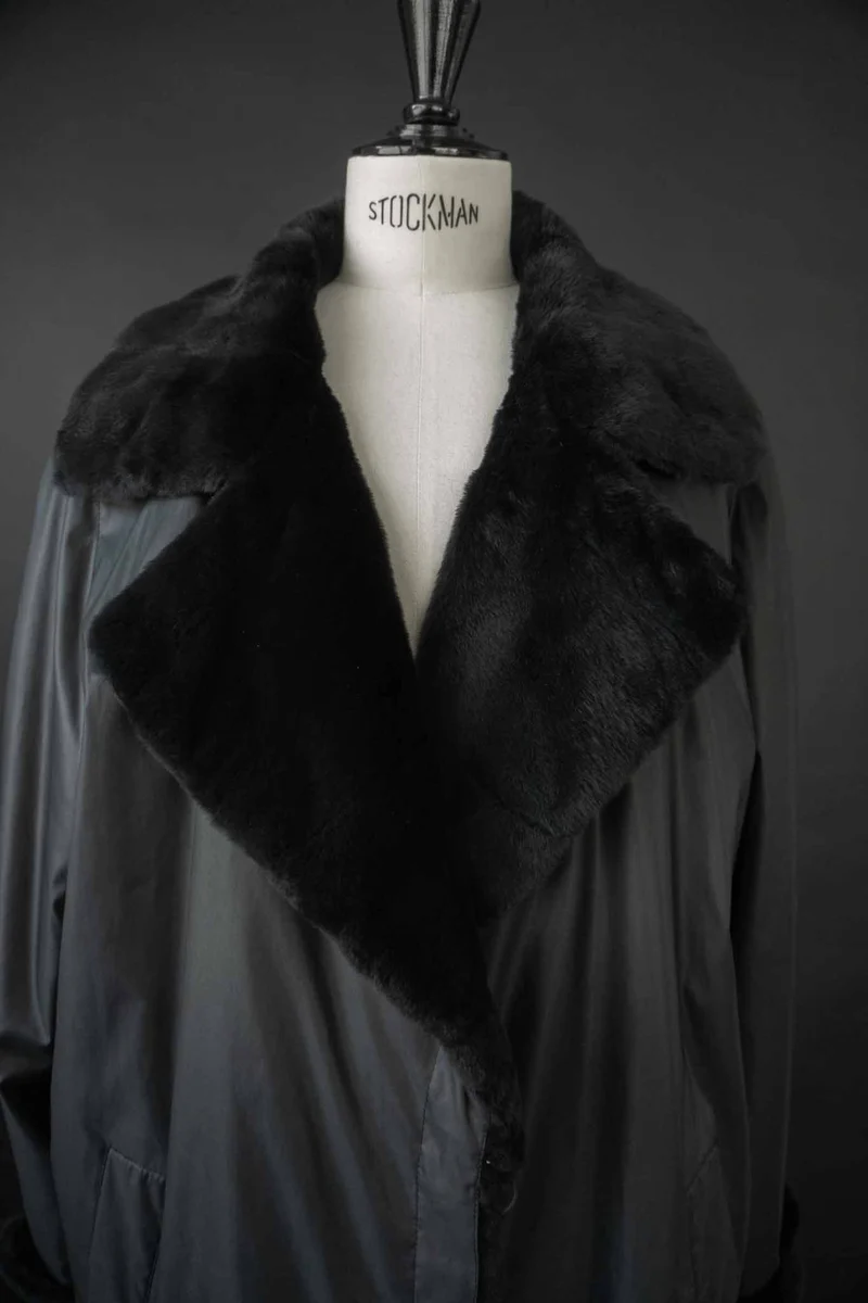 Vintage oversized Mantel mit Echtfell-Futter, M–XL