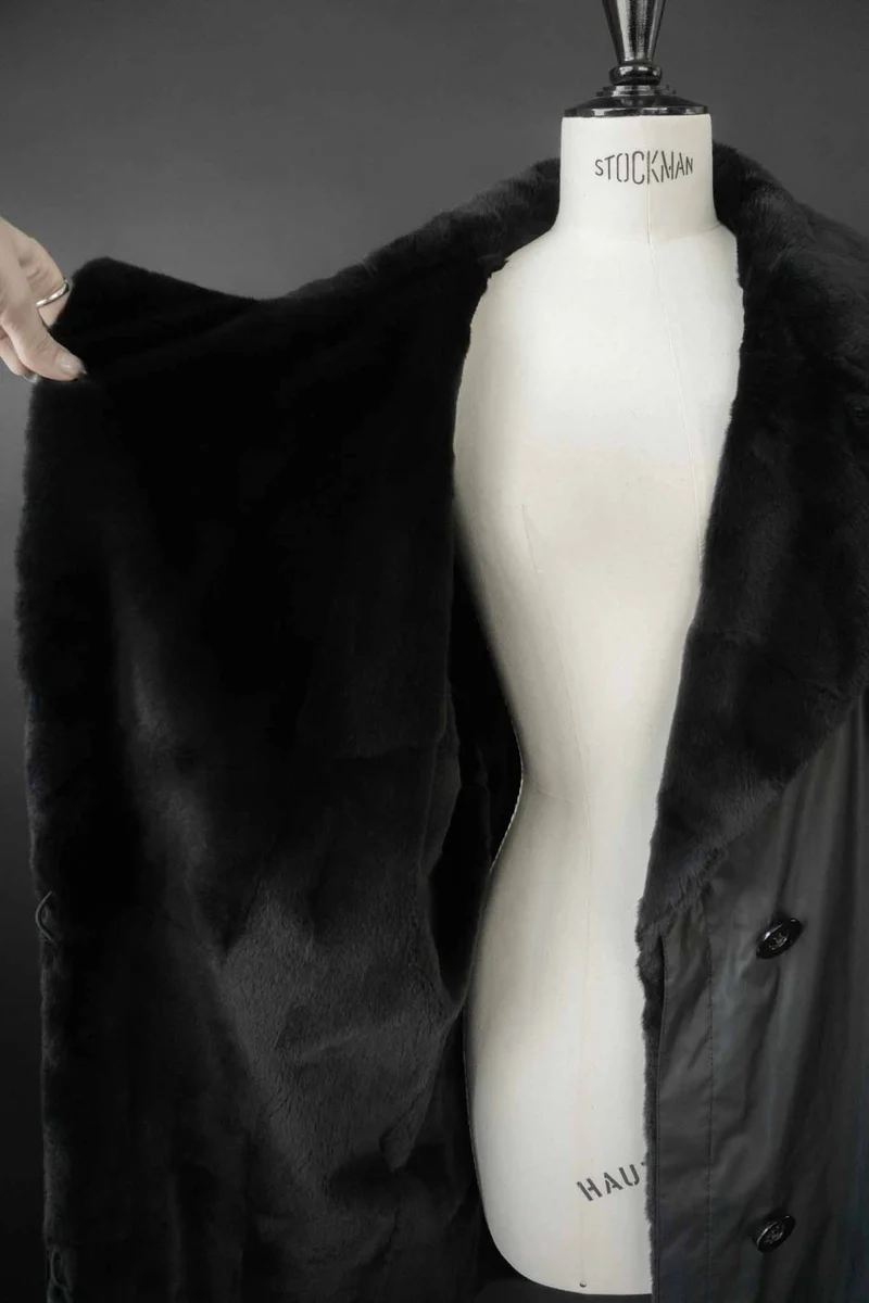 Vintage oversized Mantel mit Echtfell-Futter, M–XL