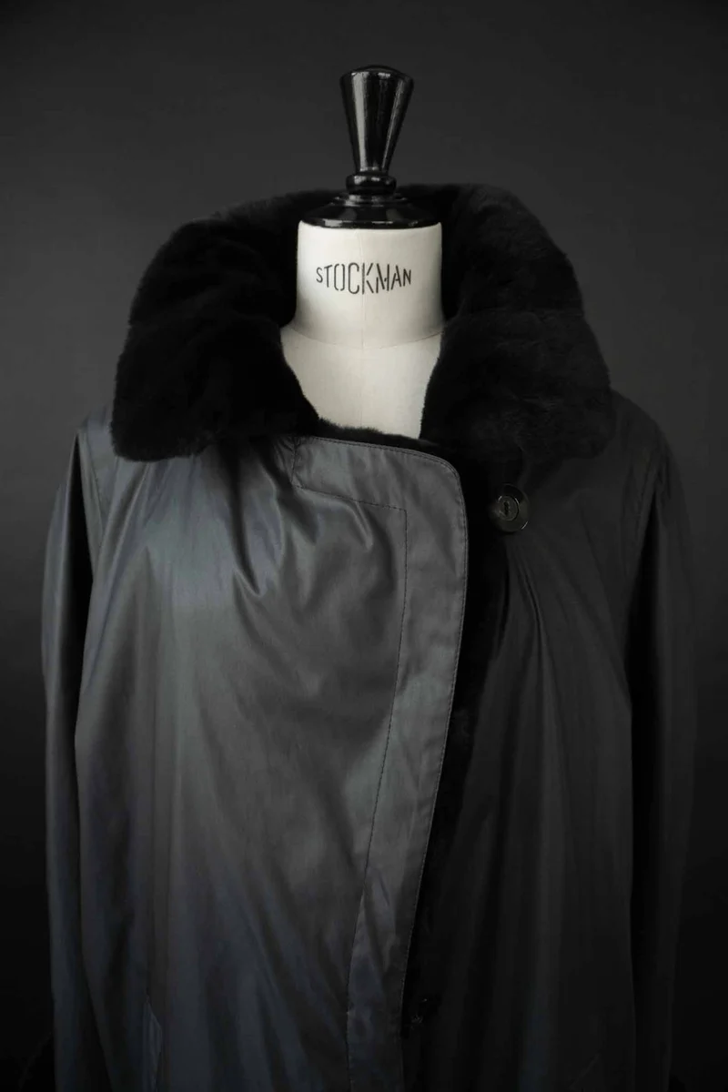 Vintage oversized Mantel mit Echtfell-Futter, M–XL