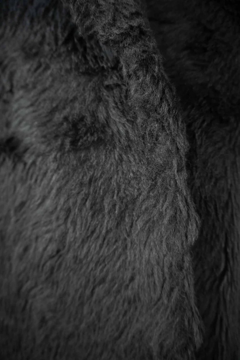 Vintage 70s Fake Fur Mantel Schwarz, S–M