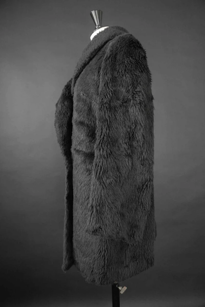Vintage 70s Fake Fur Mantel Schwarz, S–M