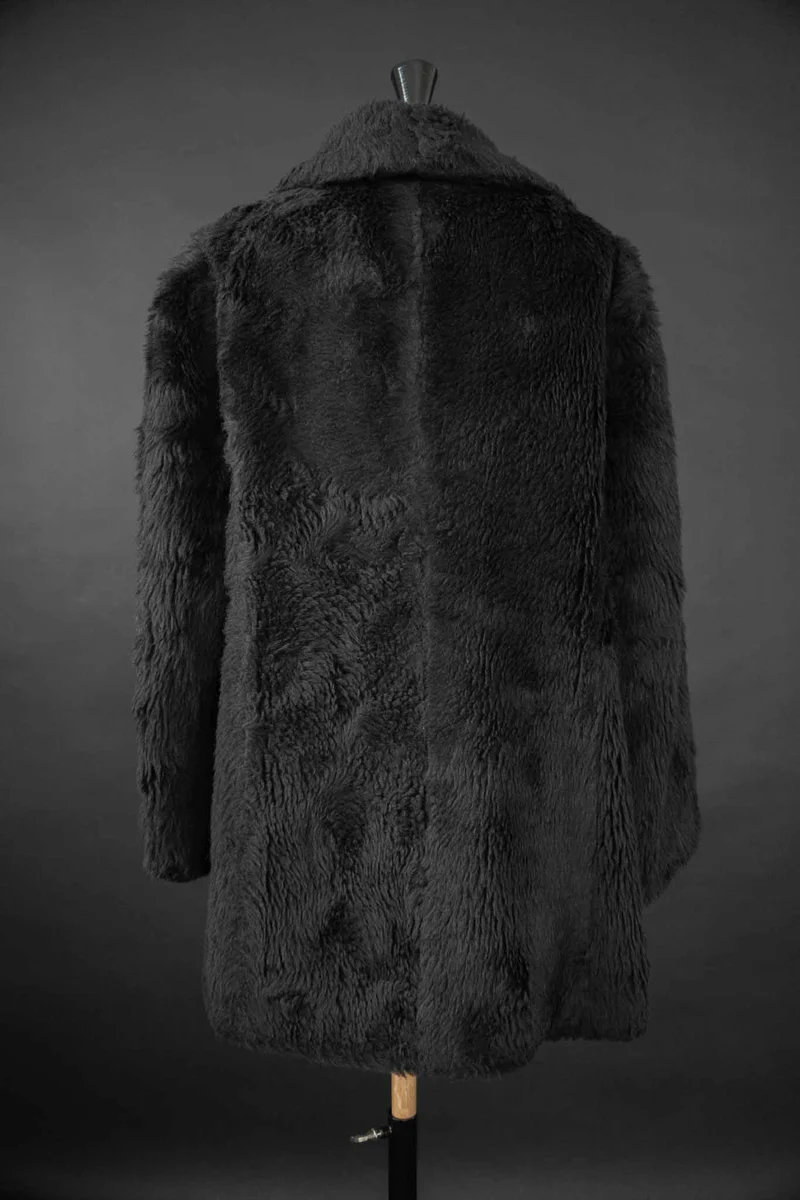 Vintage 70s Fake Fur Mantel Schwarz, S–M