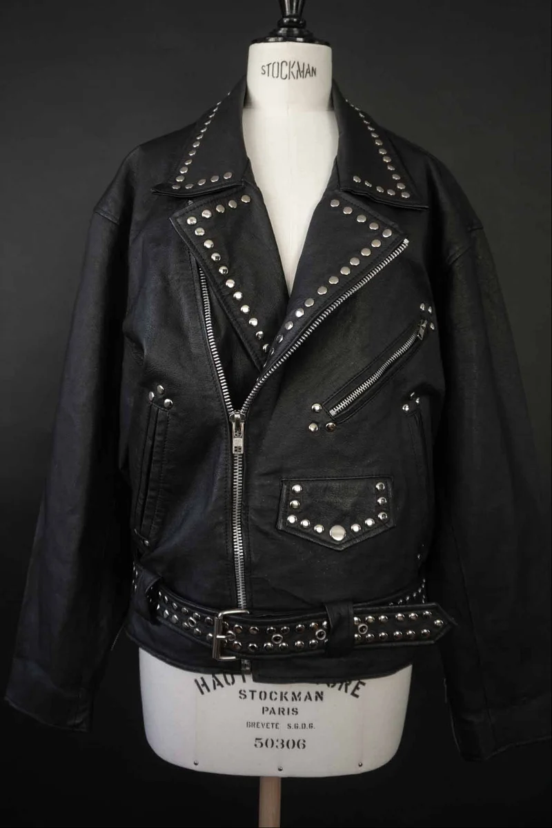 Vintage Biker Lederjacke Nieten, S–M