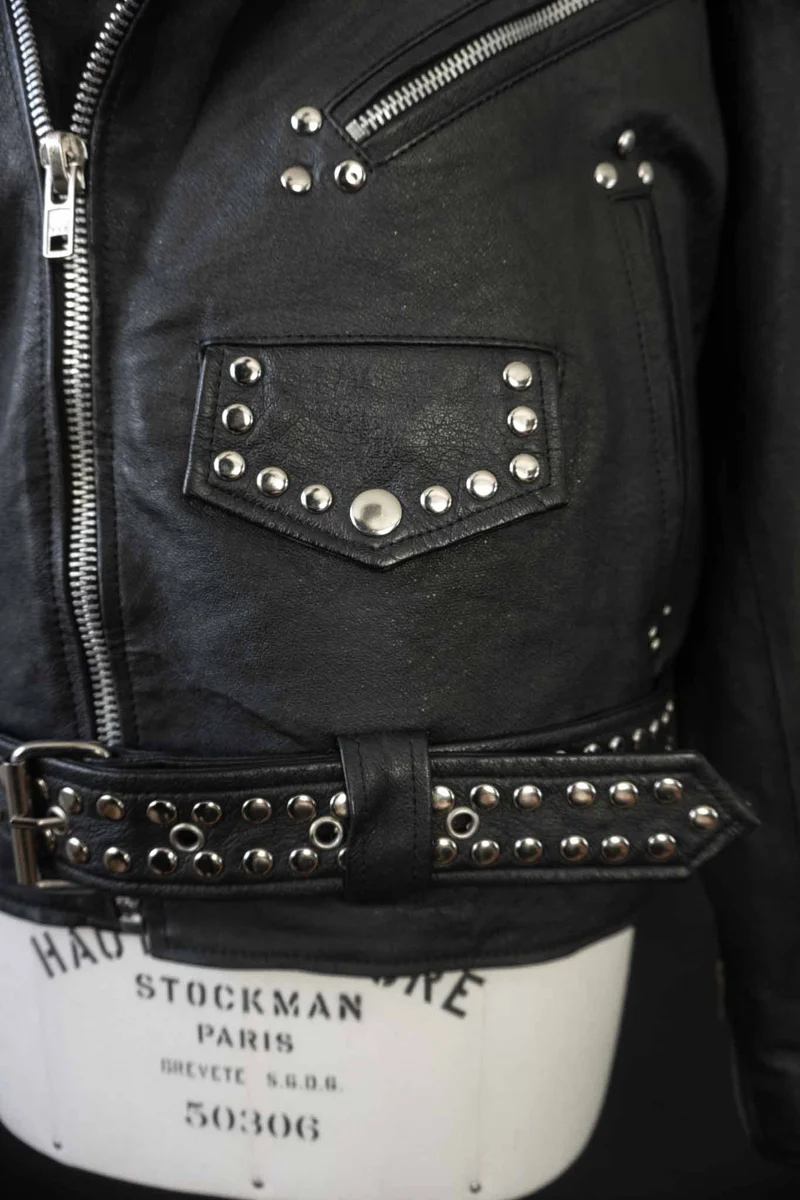 Vintage Biker Lederjacke Nieten, S–M