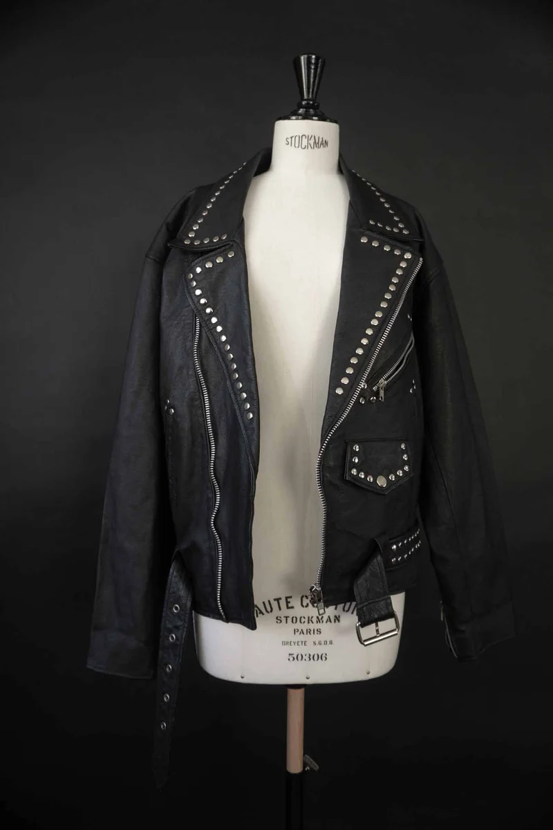 Vintage Biker Lederjacke Nieten, S–M