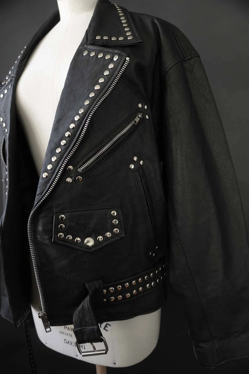 Vintage Biker Lederjacke Nieten, S–M