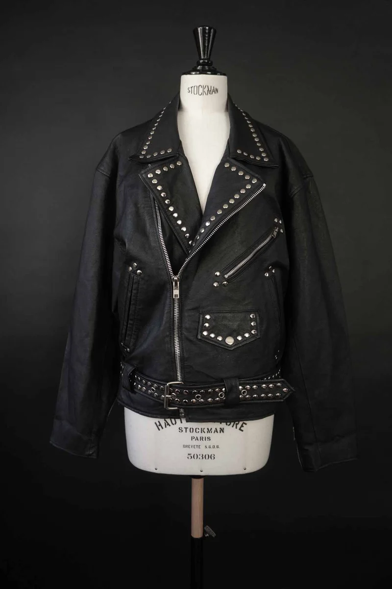 Vintage Biker Lederjacke Nieten, S–M
