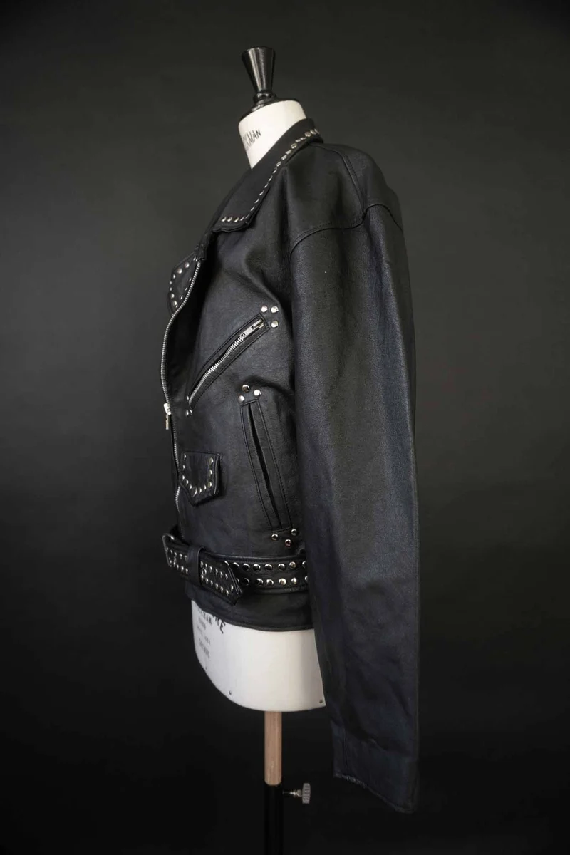 Vintage Biker Lederjacke Nieten, S–M
