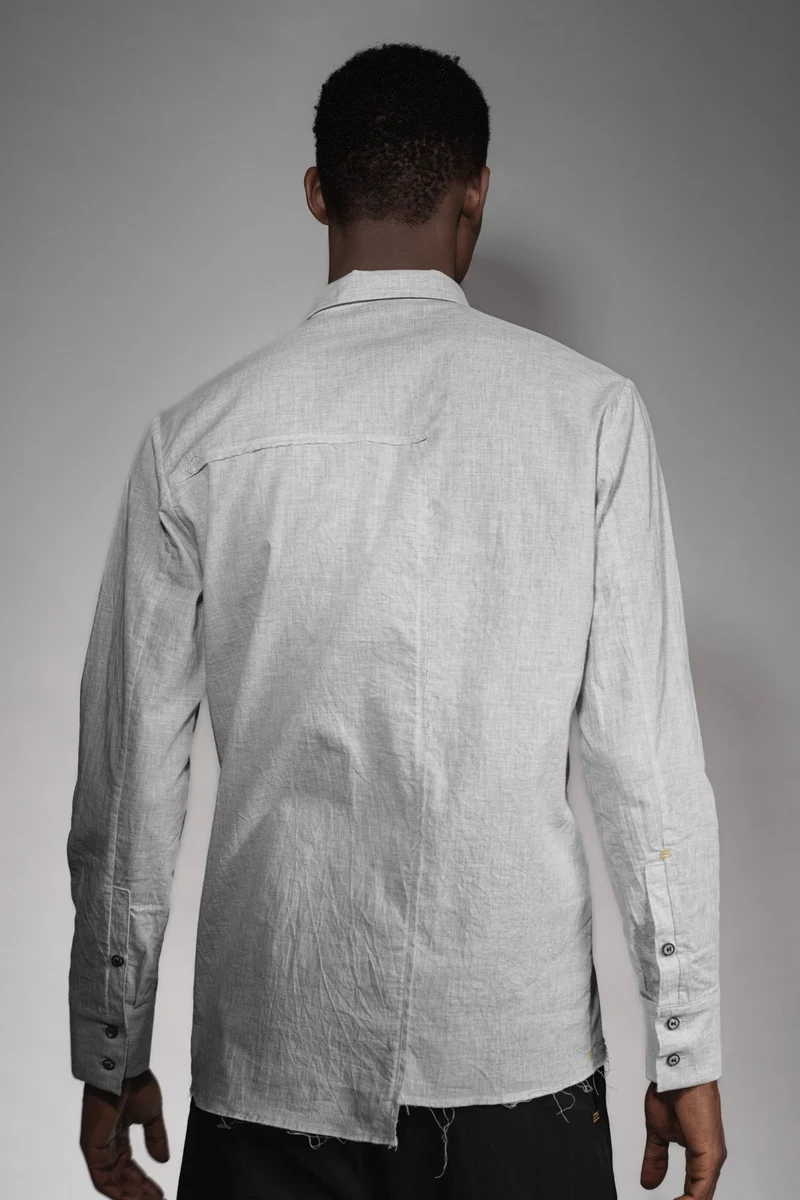 eigensinnig wien | Wittgenstein | Weißes Herren Designerhemd mit unkonventionellem Kragen aus japanischer Baumwolle