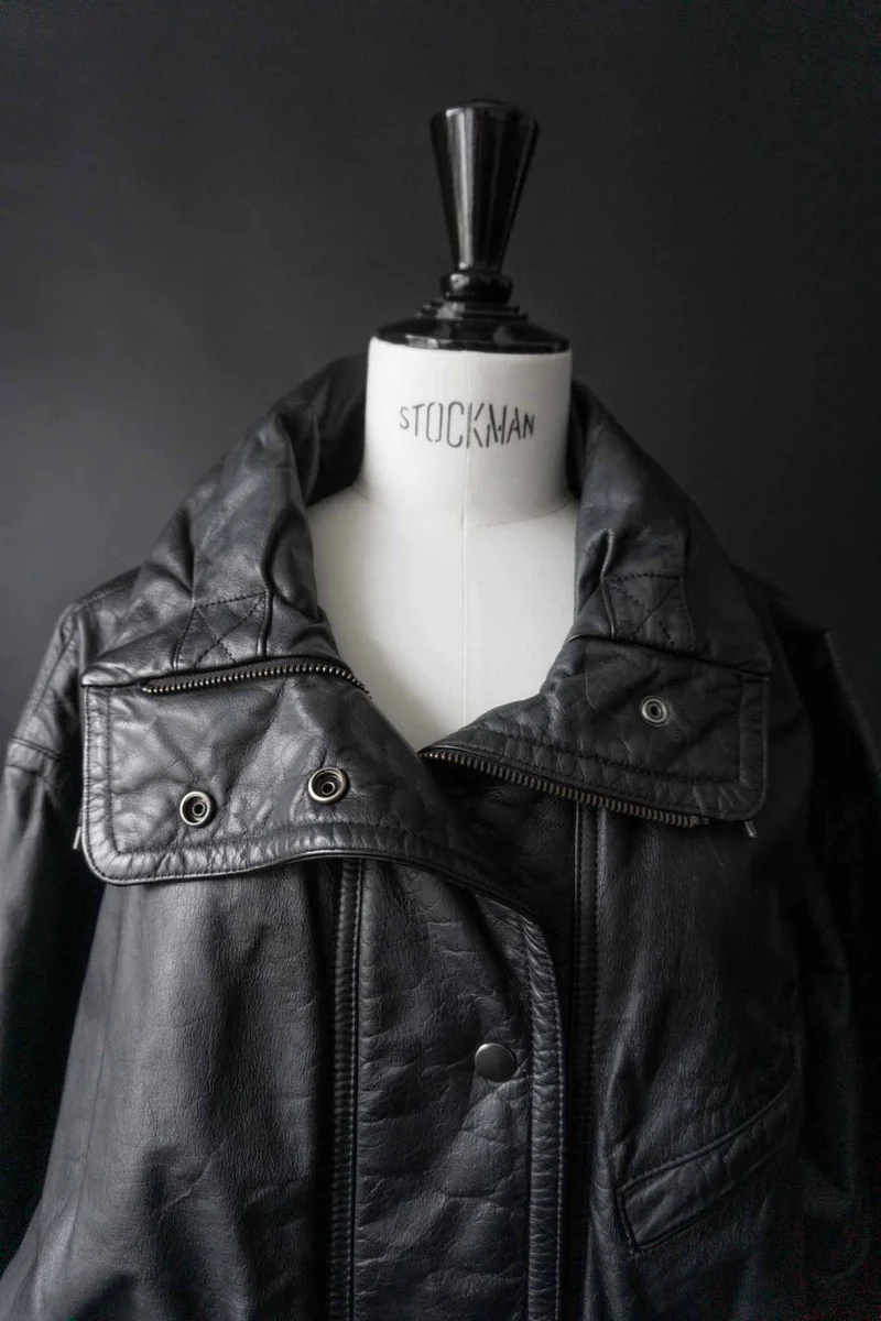 Vintage Leder-Parka, Schwarz Utility, S–L