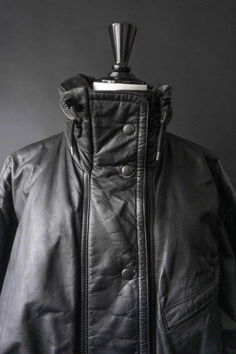Vintage Leder-Parka, Schwarz Utility, S–L