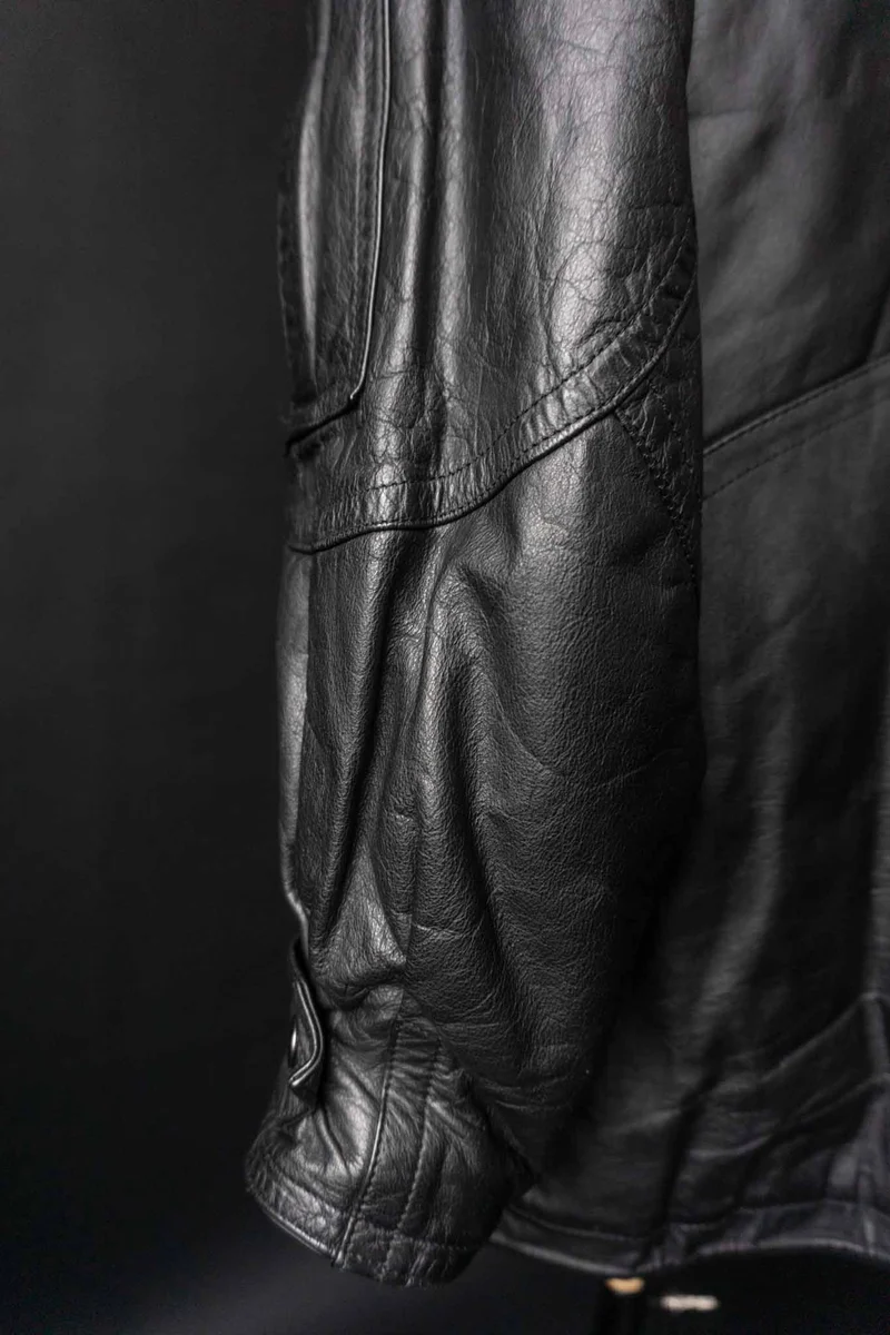Vintage Leder-Parka, Schwarz Utility, S–L