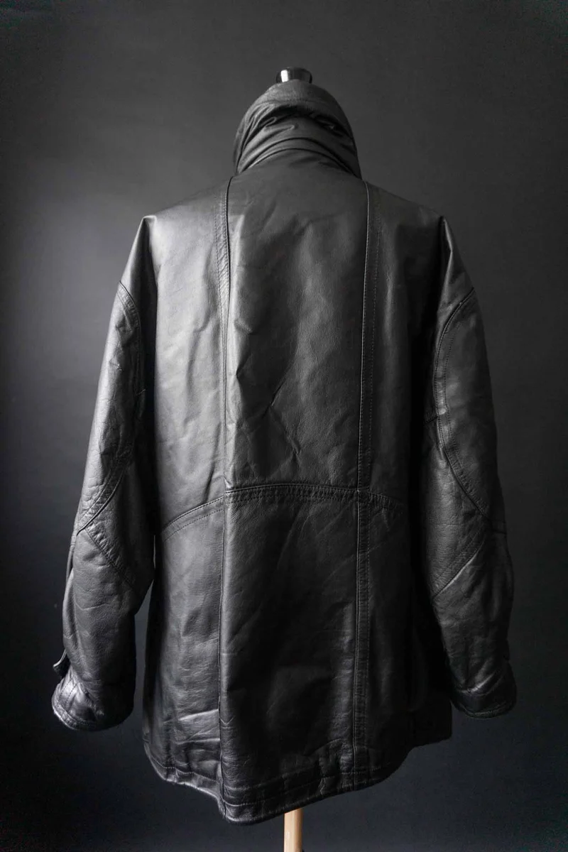 Vintage Leder-Parka, Schwarz Utility, S–L
