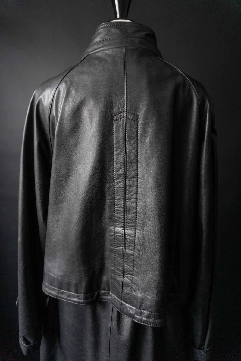 Vintage Ledermantel Trench, Schwarz, M–L