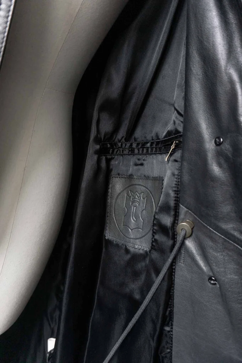 Vintage Ledermantel Trench, Schwarz, M–L