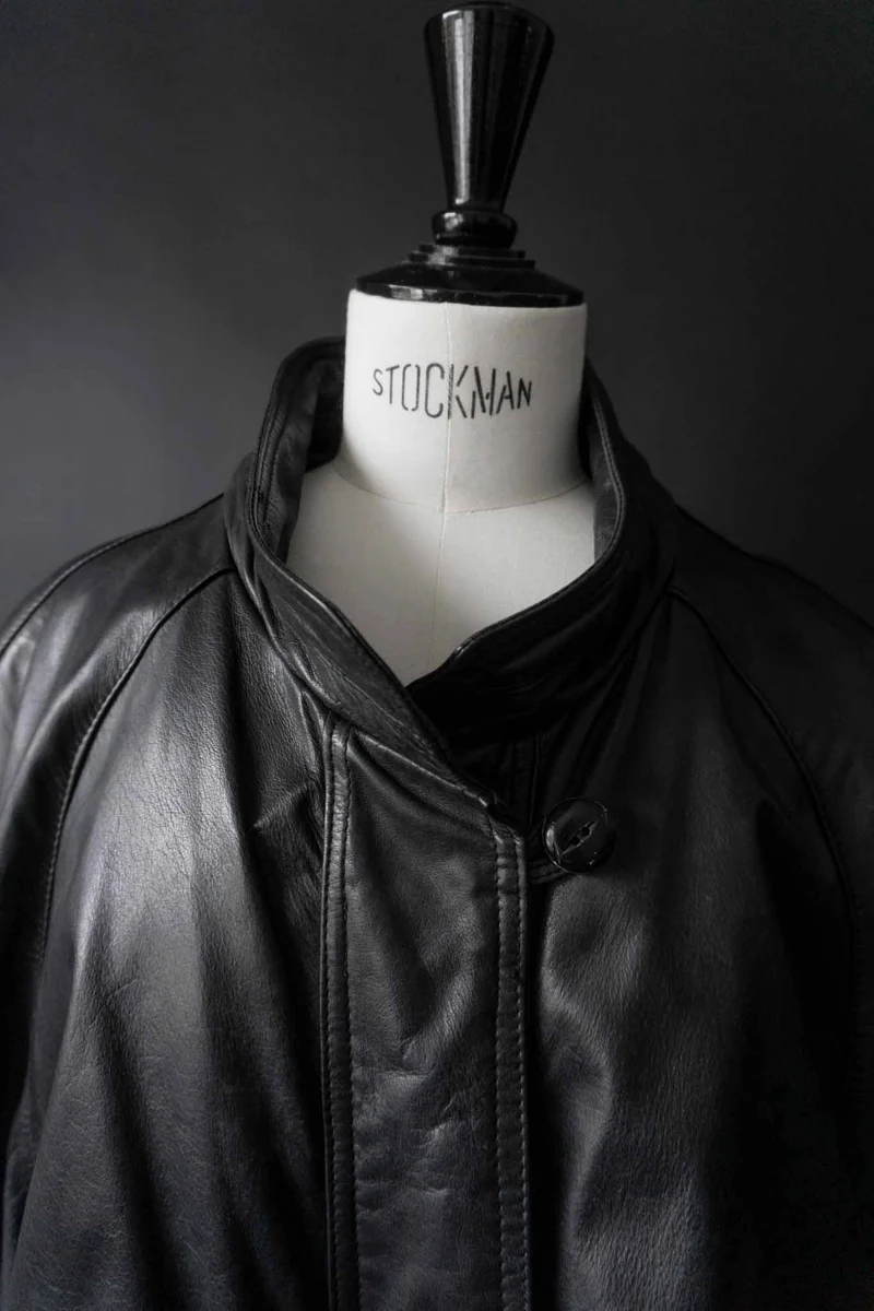 Vintage Ledermantel Trench, Schwarz, M–L