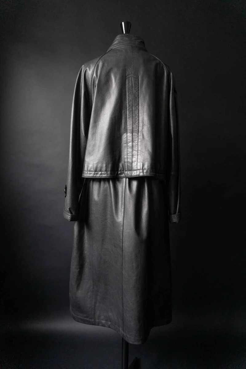 Vintage Ledermantel Trench, Schwarz, M–L