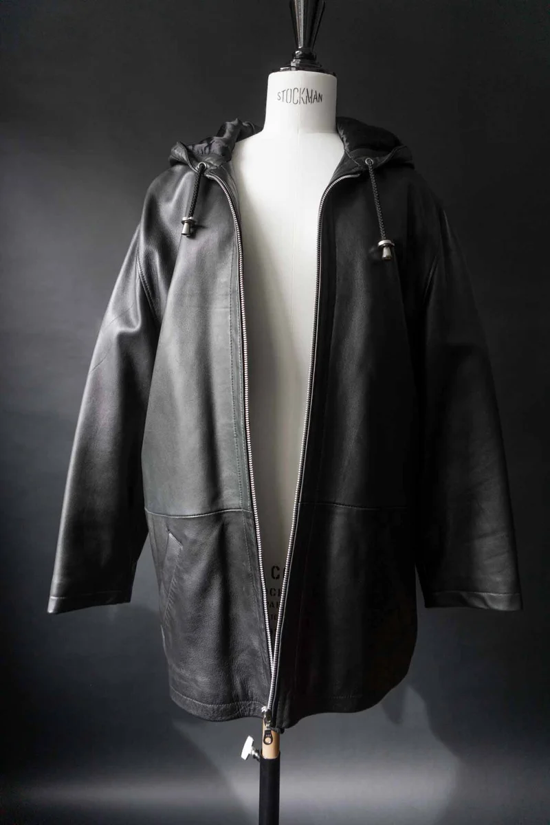 Vintage Kapuzen Lederjacke, Schwarz, M–XL