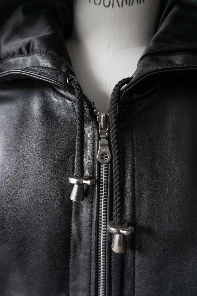 Vintage Kapuzen Lederjacke, Schwarz, M–XL