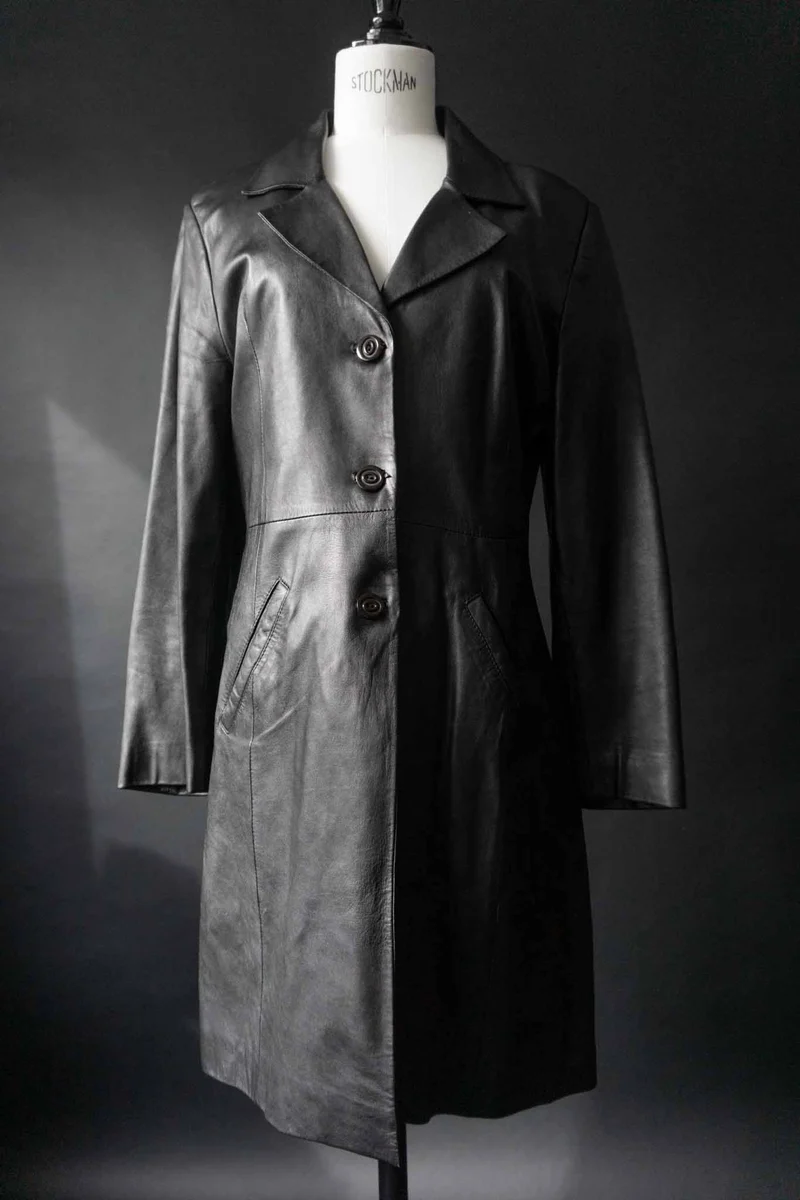 Vintage Ledermantel, Schwarz, XS–M