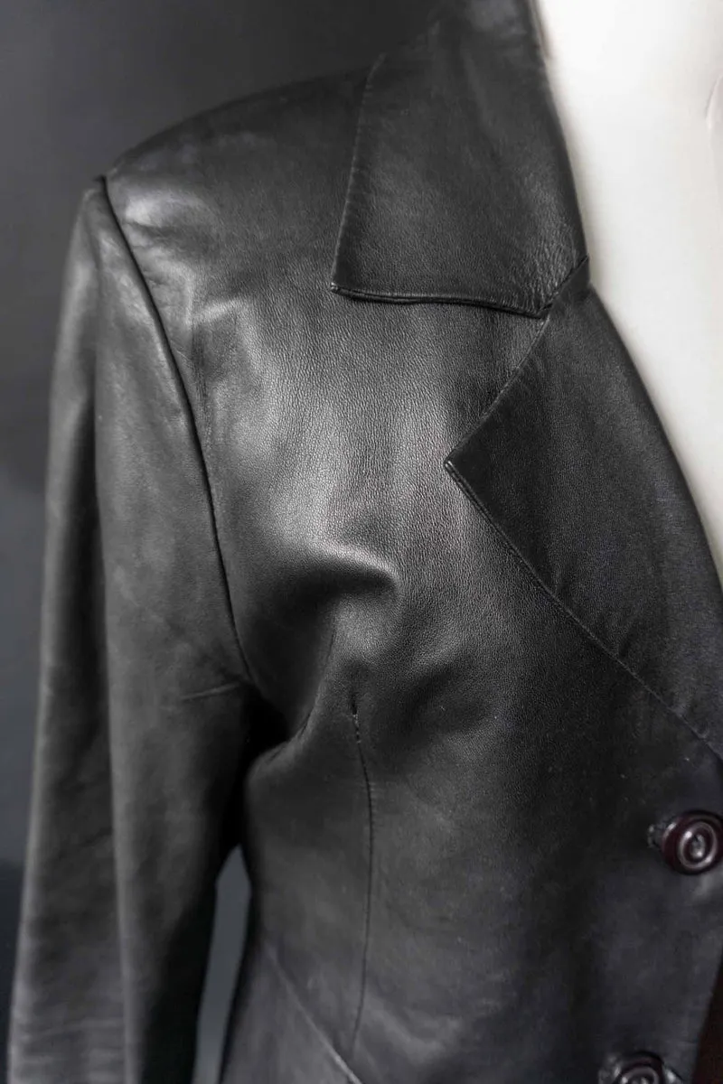Vintage Ledermantel, Schwarz, XS–M