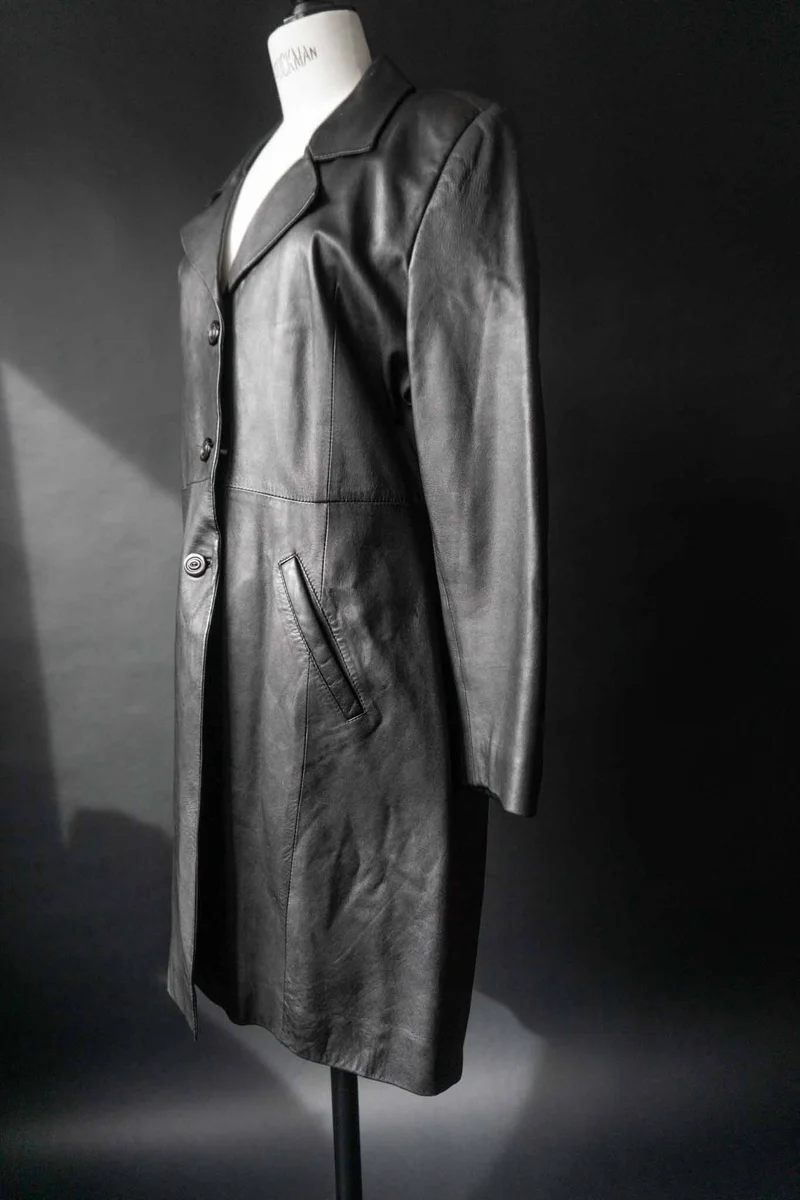 Vintage Ledermantel, Schwarz, XS–M