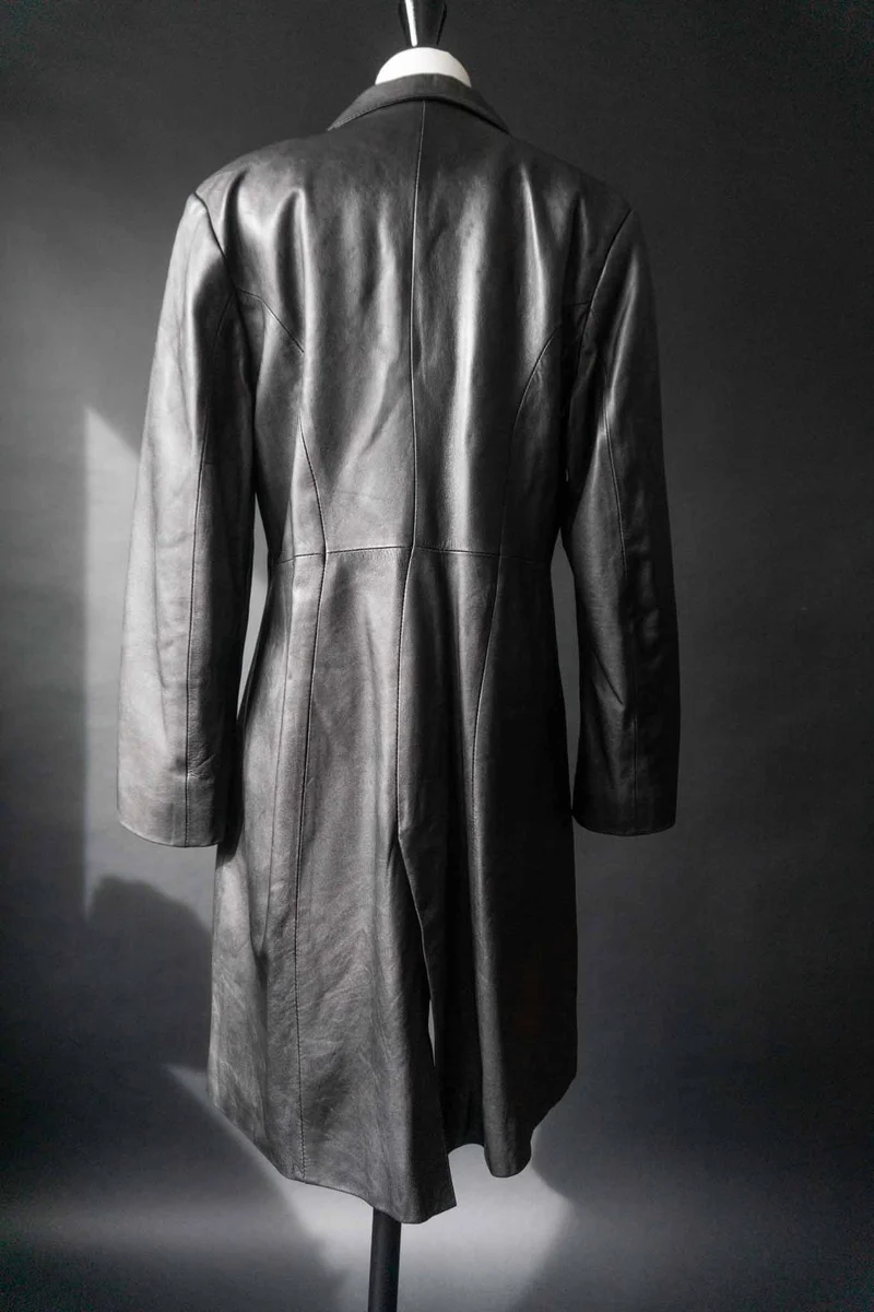 Vintage Ledermantel, Schwarz, XS–M