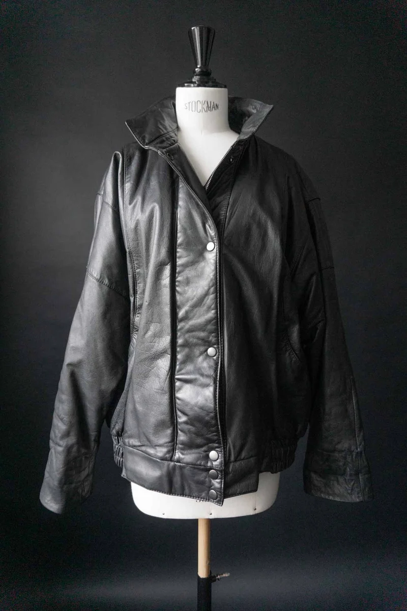 Vintage Leder Bomberjacke, Schwarz, S–M