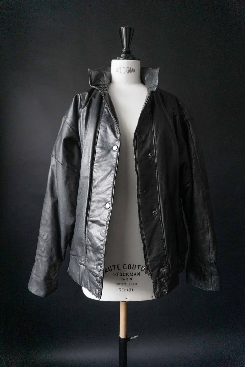 Vintage Leder Bomberjacke, Schwarz, S–M