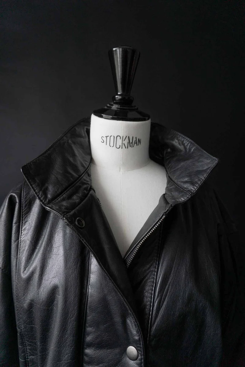 Vintage Leder Bomberjacke, Schwarz, S–M