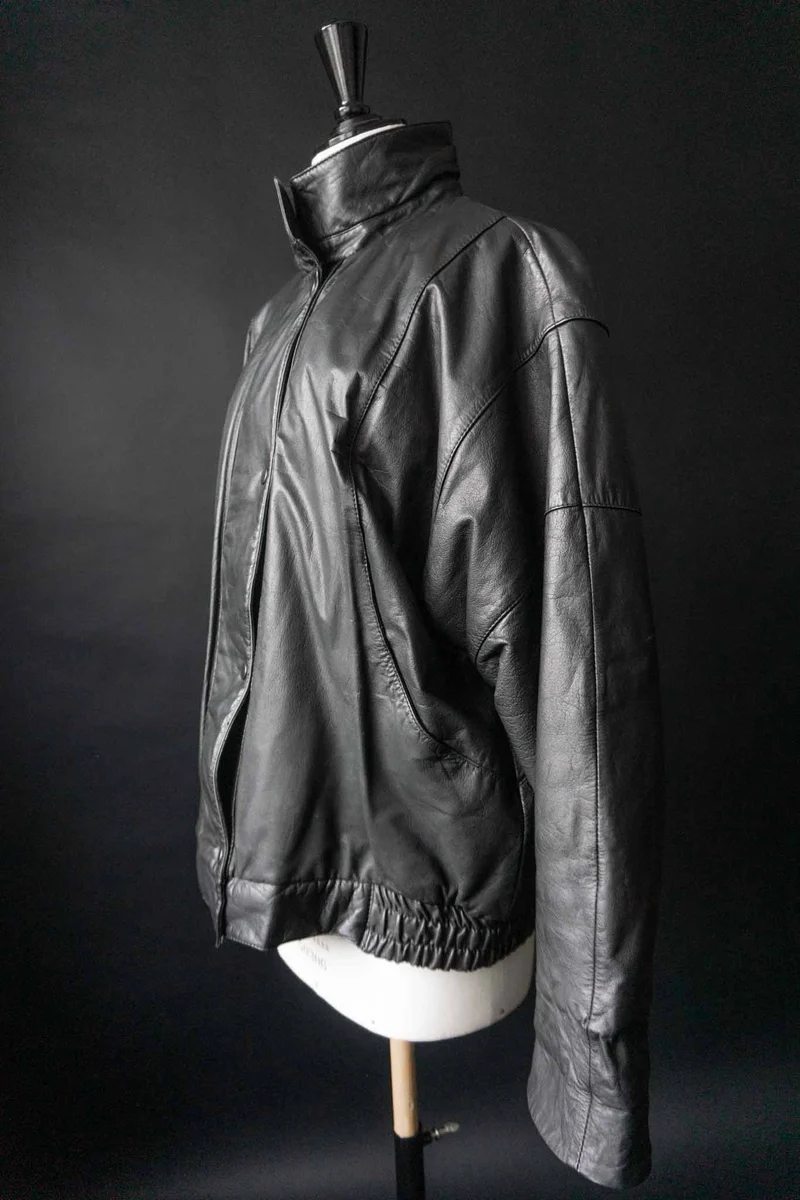 Vintage Leder Bomberjacke, Schwarz, S–M