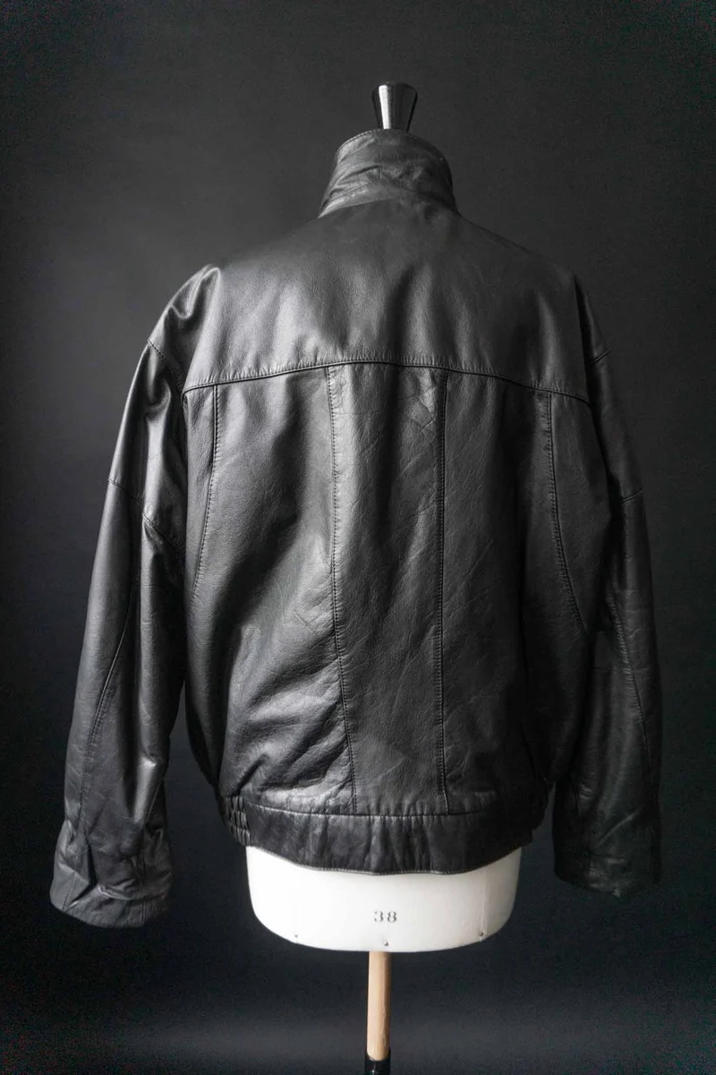 Vintage Leder Bomberjacke, Schwarz, S–M