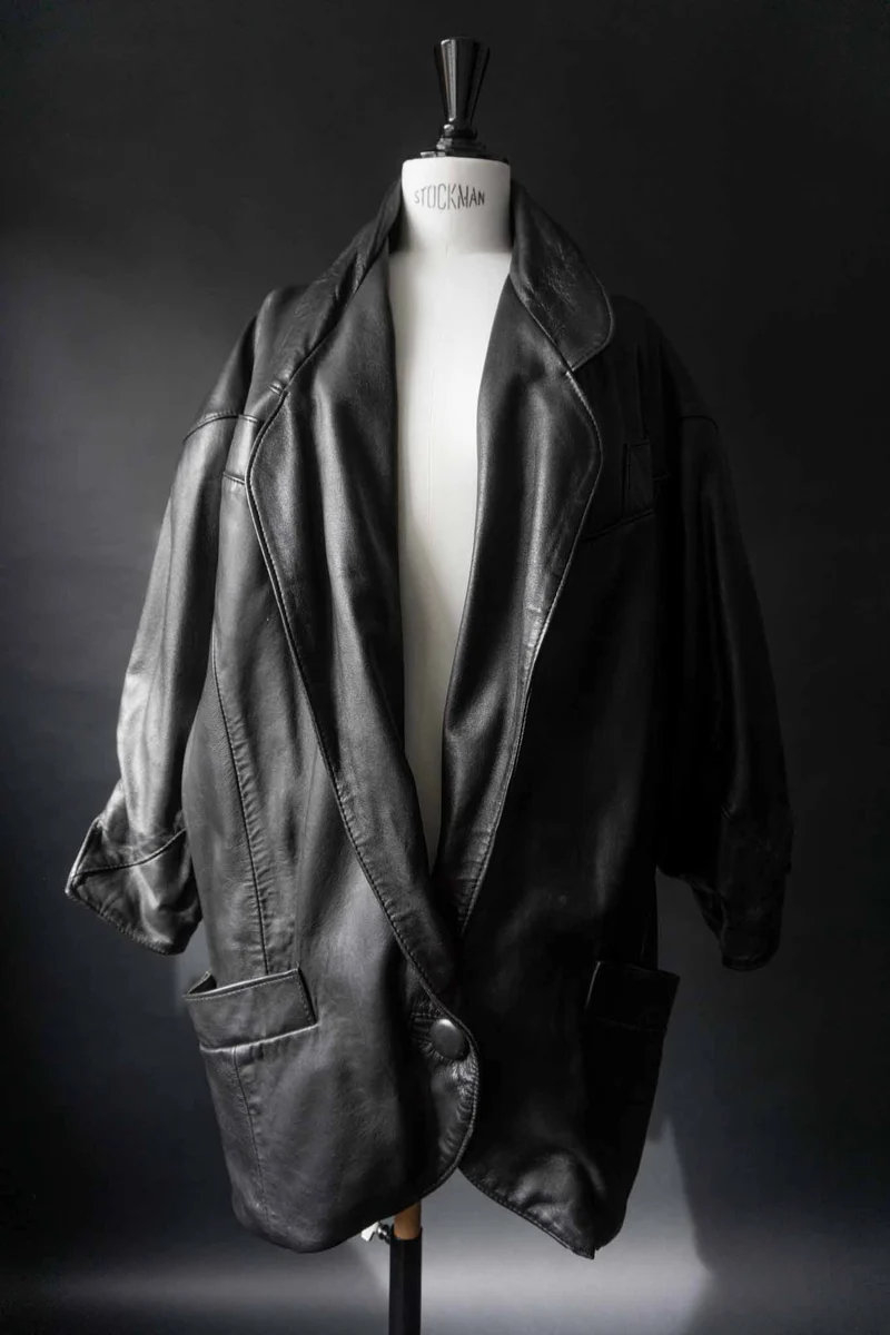 Vintage 80s Oversized Leder-Blazer, Schwarz, S–M