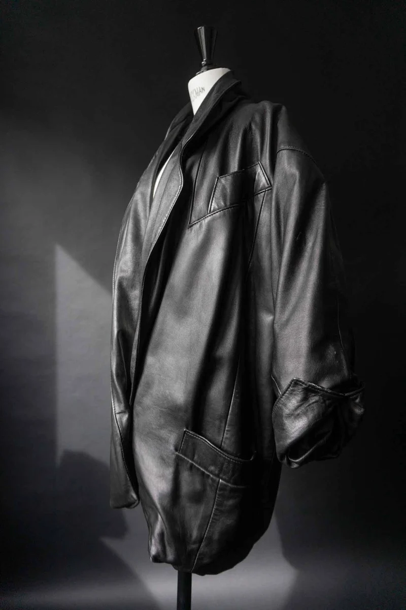Vintage 80s Oversized Leder-Blazer, Schwarz, S–M