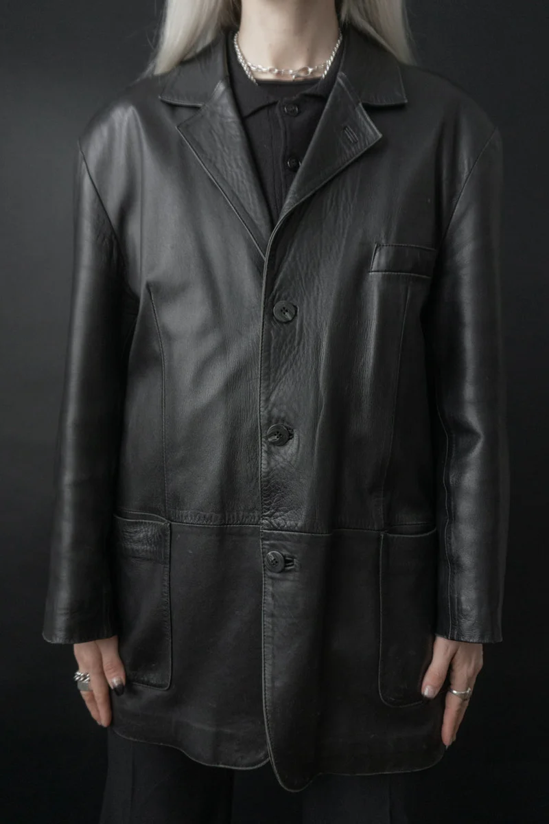 Oversize Lederblazer Schwarz