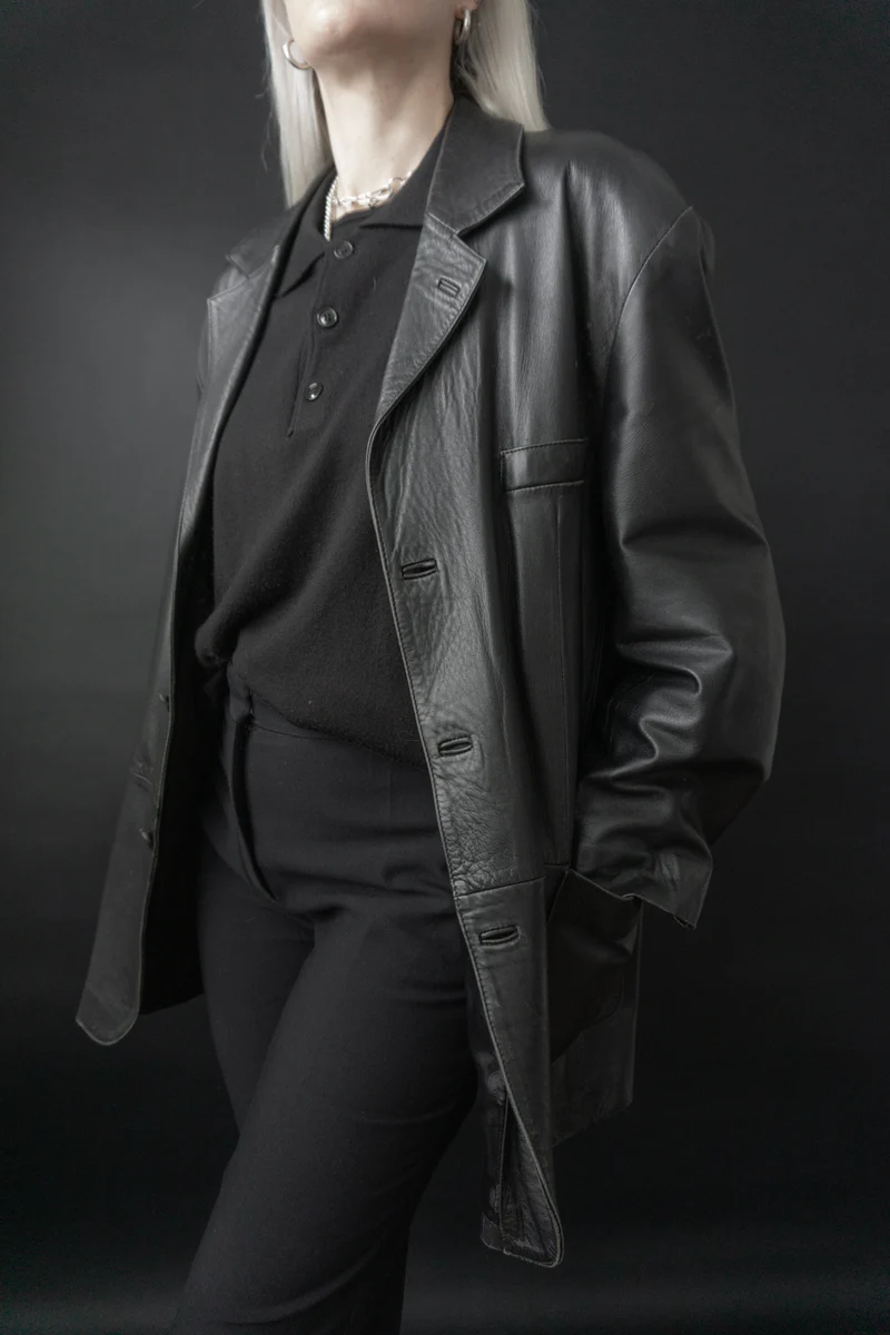 Oversize Lederblazer Schwarz