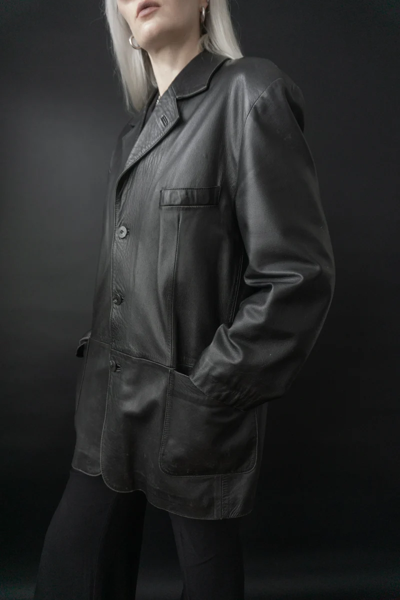 Oversize Lederblazer Schwarz