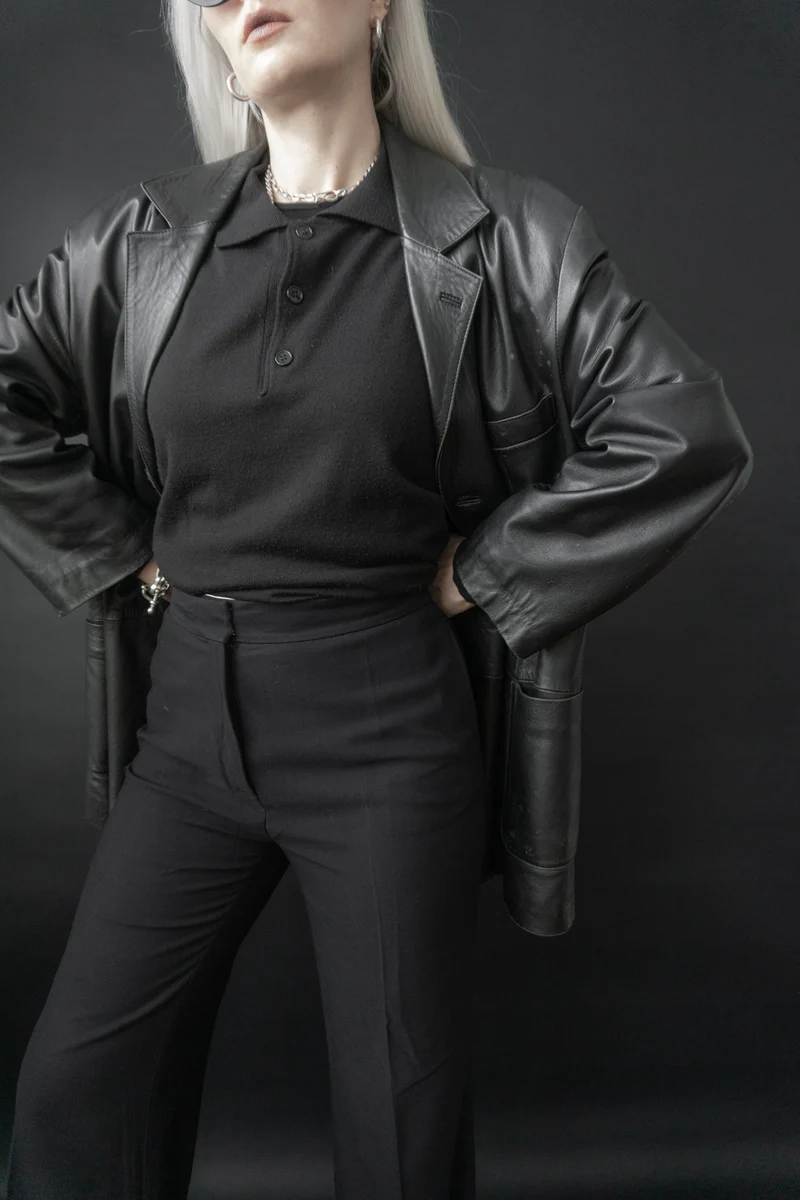 Oversize Lederblazer Schwarz