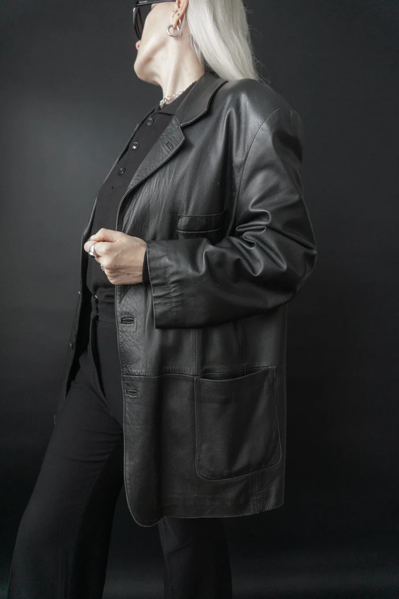 Oversize Lederblazer Schwarz