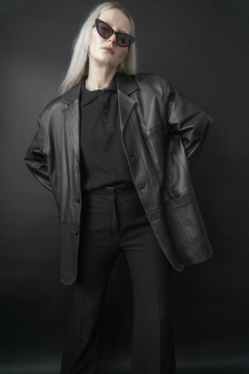 Oversize Lederblazer Schwarz