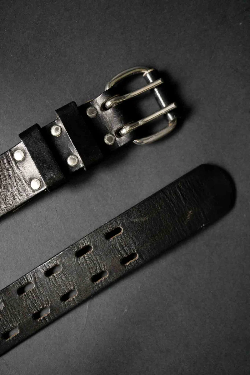 Schwarzer vintage Leder-Gürtel, 85