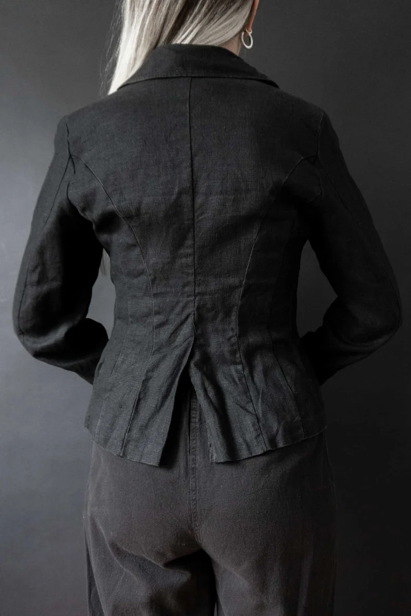 Vintage Leinen-Blazer, Schwarz, XS–M